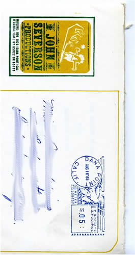 John Severson Productions envelope. Dana Point California  1965 post marked