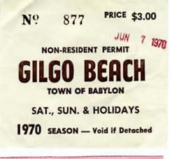 Gilgo Beach Parking Permit.  Town of Babylon.  East Coast Surfing Memorabilia 